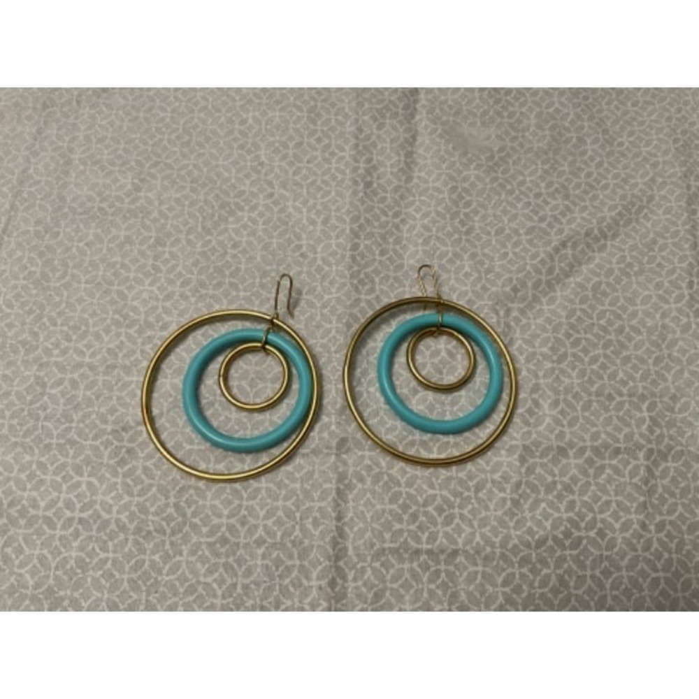 Unbranded Hoop Earrings Women OS Turquoise Gold Excellent Triple Tiered Drop